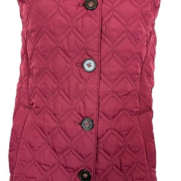Lands End Women's Quilted Cranberry Red Puffer Vest Jacket Button Down sz XS 2-4 - Picture 3 of 16
